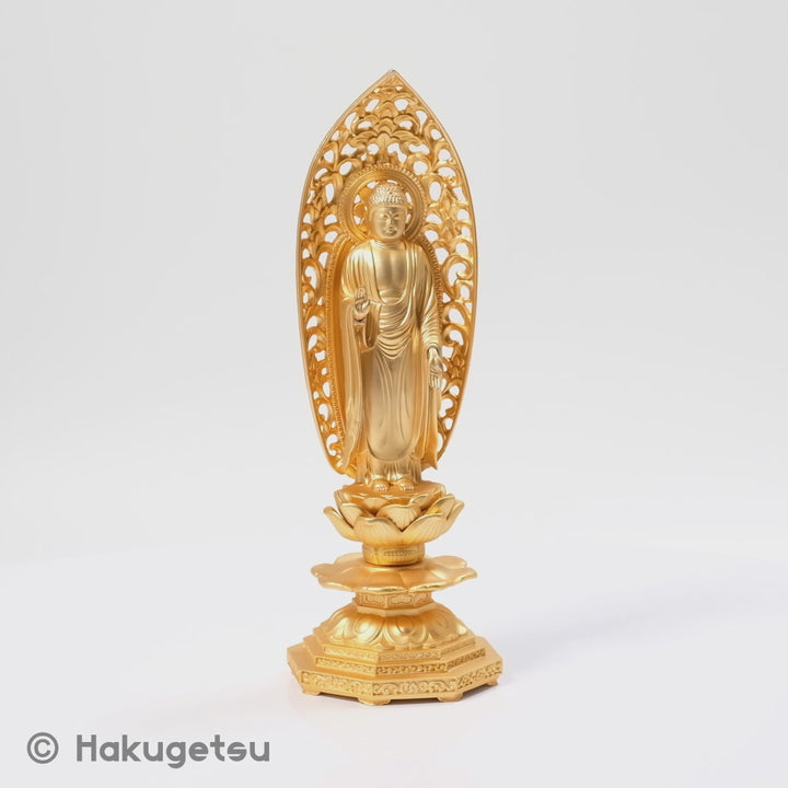 Standing Statue of The Buddha, Height 19.5cm Pure Gold Plating