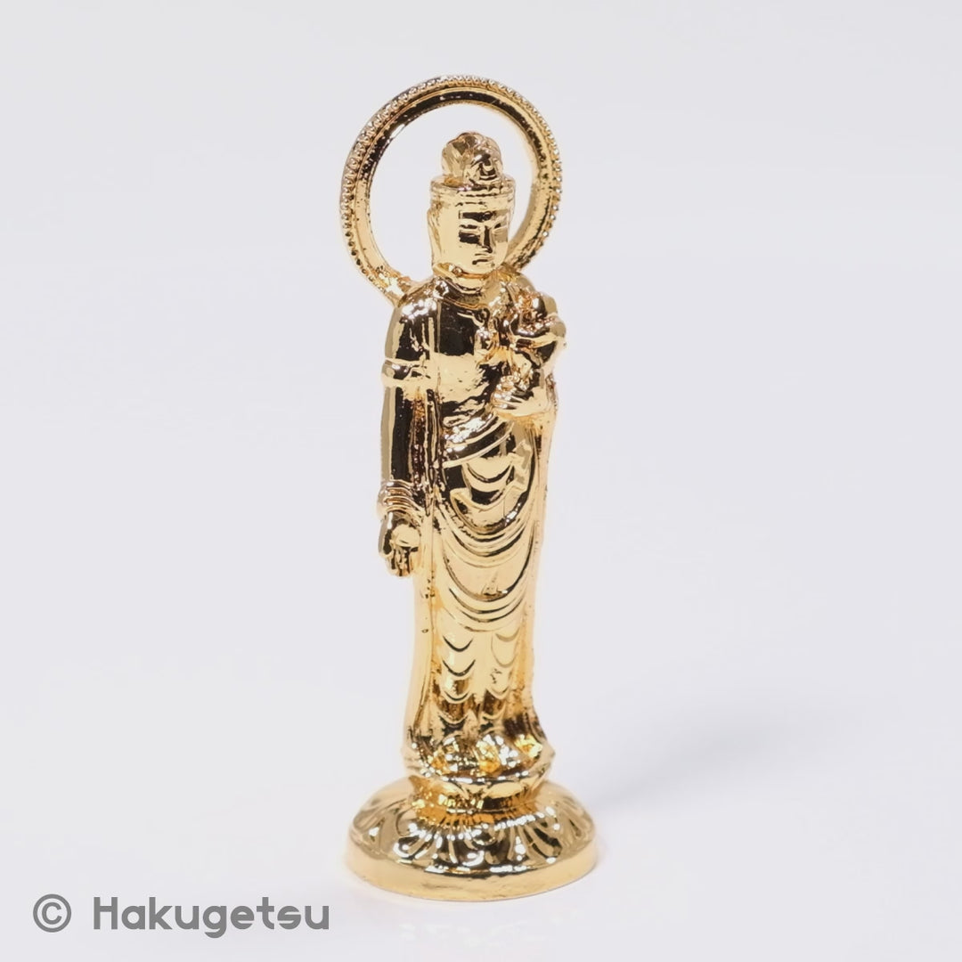 Statuette of Avalokiteśvara Holding a Baby, Height 7cm Pure Gold Plating