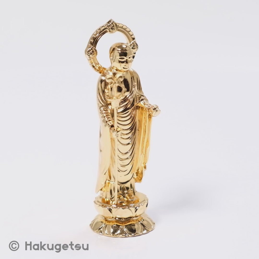 Statuette of Kṣitigarbha, Height 7.2cm Pure Gold Plating