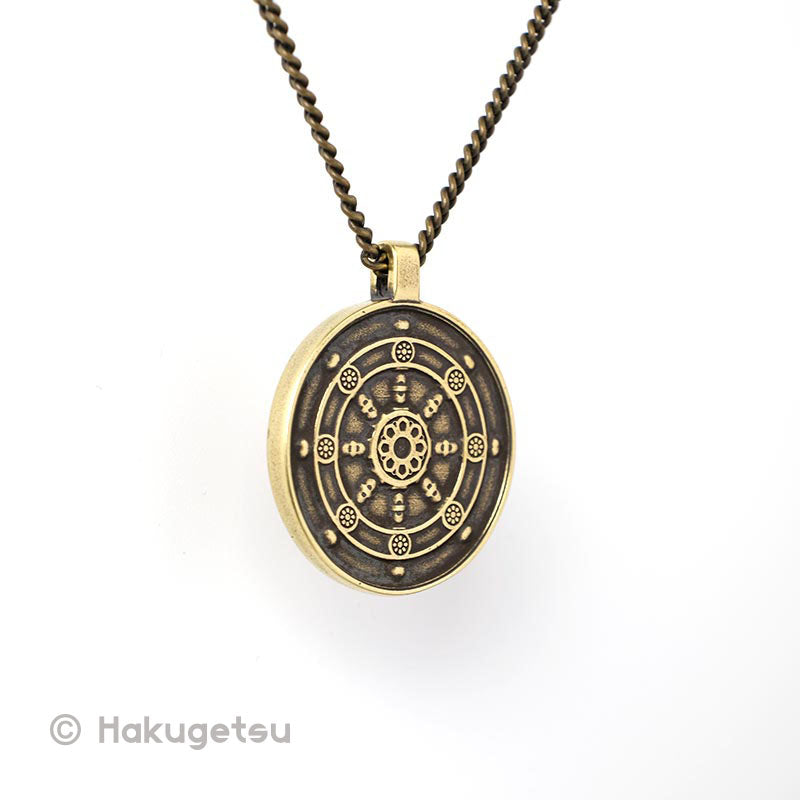 Coin Shaped Charm Necklace with Buddha Footprint and  Dharmachakra of Japanese Style - HAKUGETSU