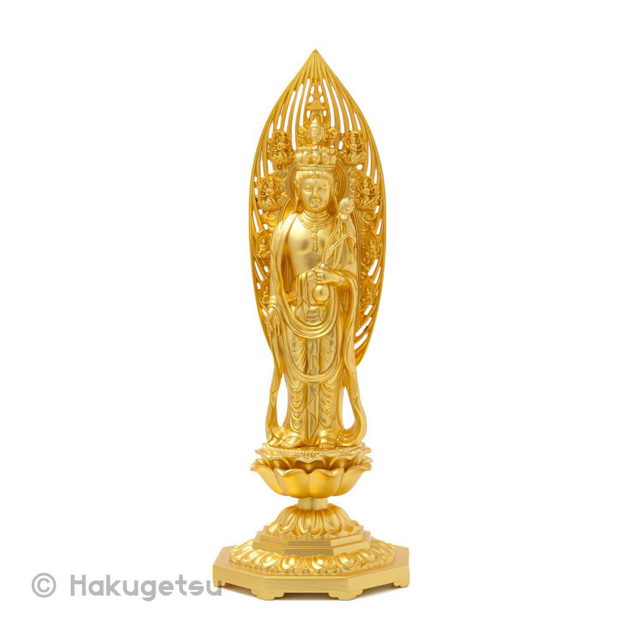 Statue of Ekadaśamukha (Eleven-Headed Avalokiteśvara), Height 9.4" Pure Gold Plating - HAKUGETSU