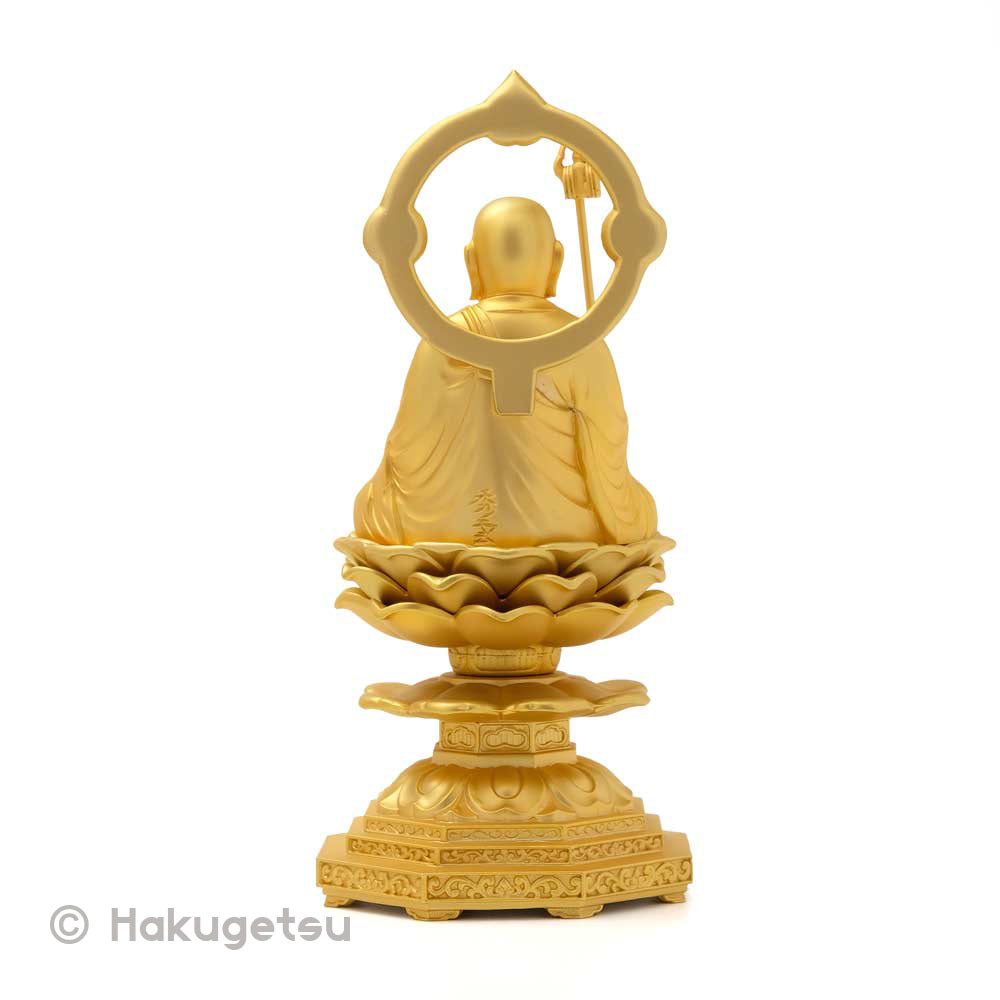 Statue of Kṣitigarbha Sedentary Image, Height 5.9" Ring-shaped Aureola, Pure Gold Plating - HAKUGETSU