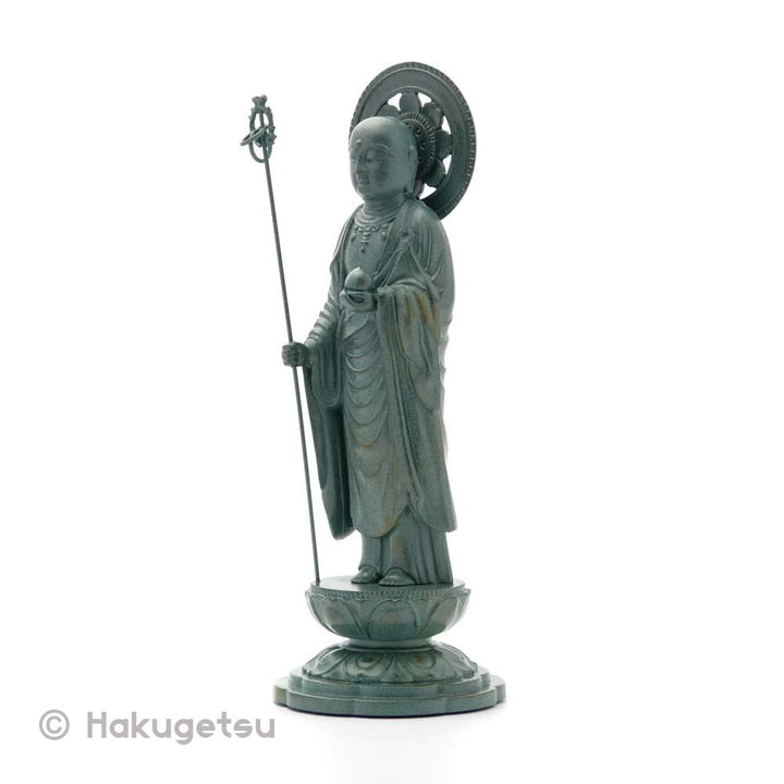 Statue of Kṣitigarbha, Height 5.9" Lotus Circle Aureola, 2 Color Variations - HAKUGETSU