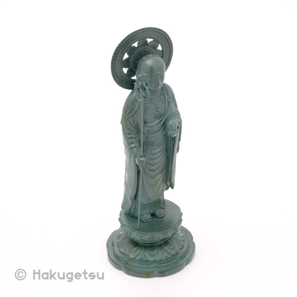 Statue of Kṣitigarbha, Height 5.9" Lotus Circle Aureola, 2 Color Variations - HAKUGETSU