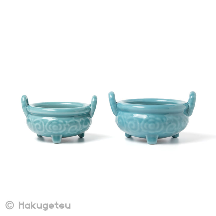 Ceramic Incense Burner with Handles and Three Legs, Light Blue, 2 Sizes - HAKUGETSU