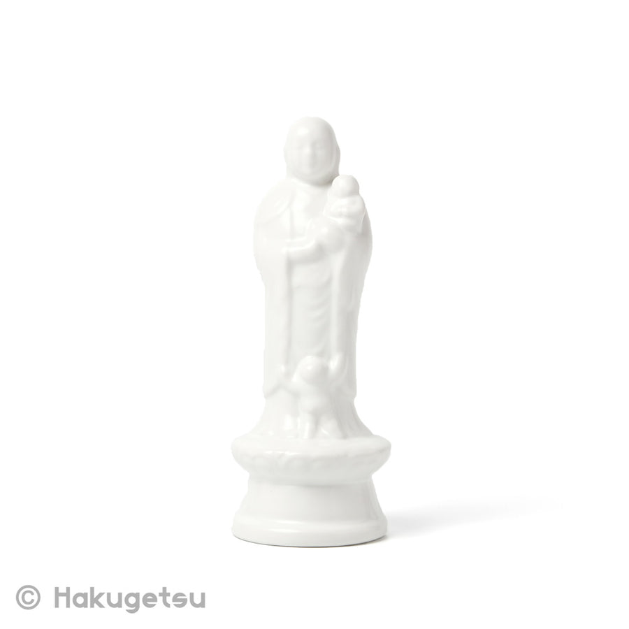 Ceramic Statuett of Kṣitigarbha (Mizuko Jizō) with Babies, Height 16cm, White - HAKUGETSU