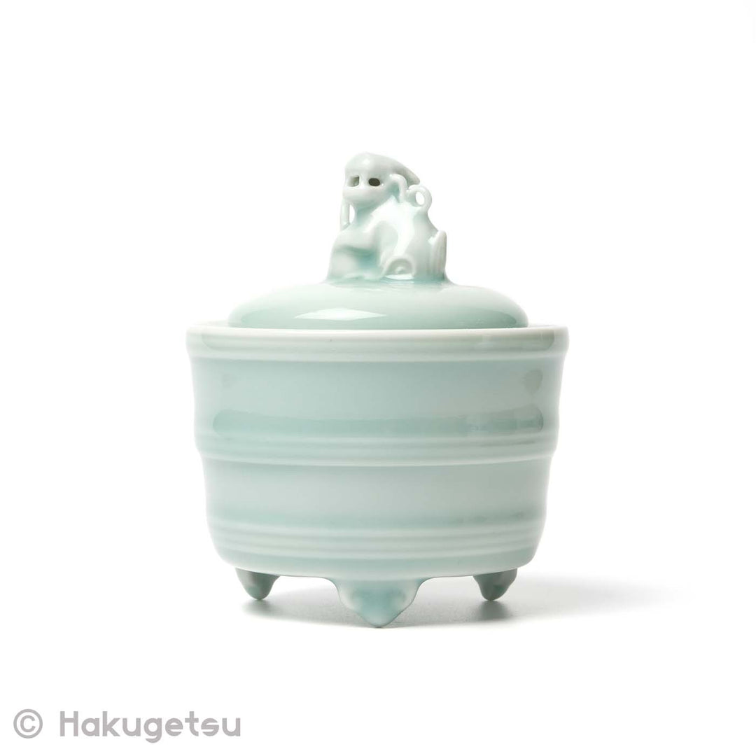 Light Celadon Incense Burner with Lion (Shishi) Lid [Secondhand] - HAKUGETSU