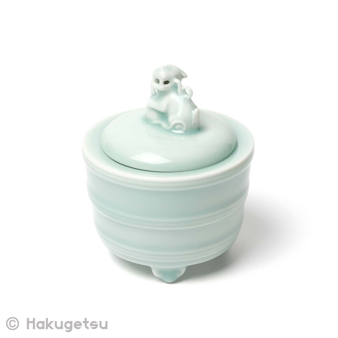 Light Celadon Incense Burner with Lion (Shishi) Lid [Secondhand] - HAKUGETSU