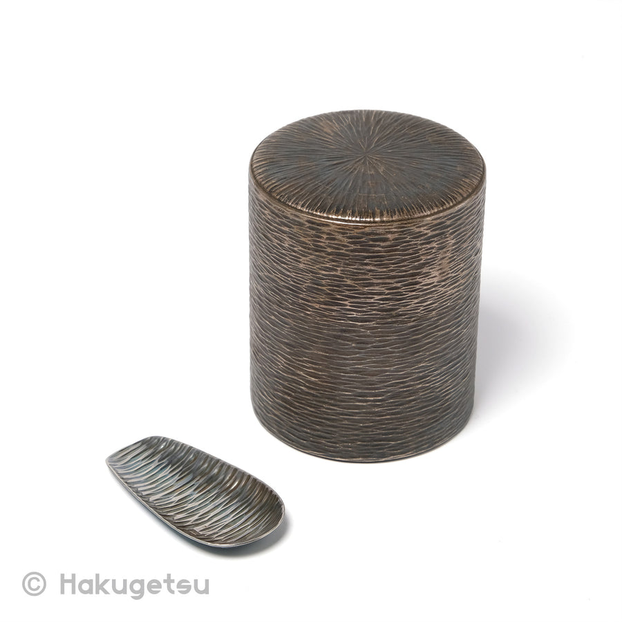 Craft Canister and Spoon Set for Tea Leaf, Made of Silver  [Secondhand] - HAKUGETSU