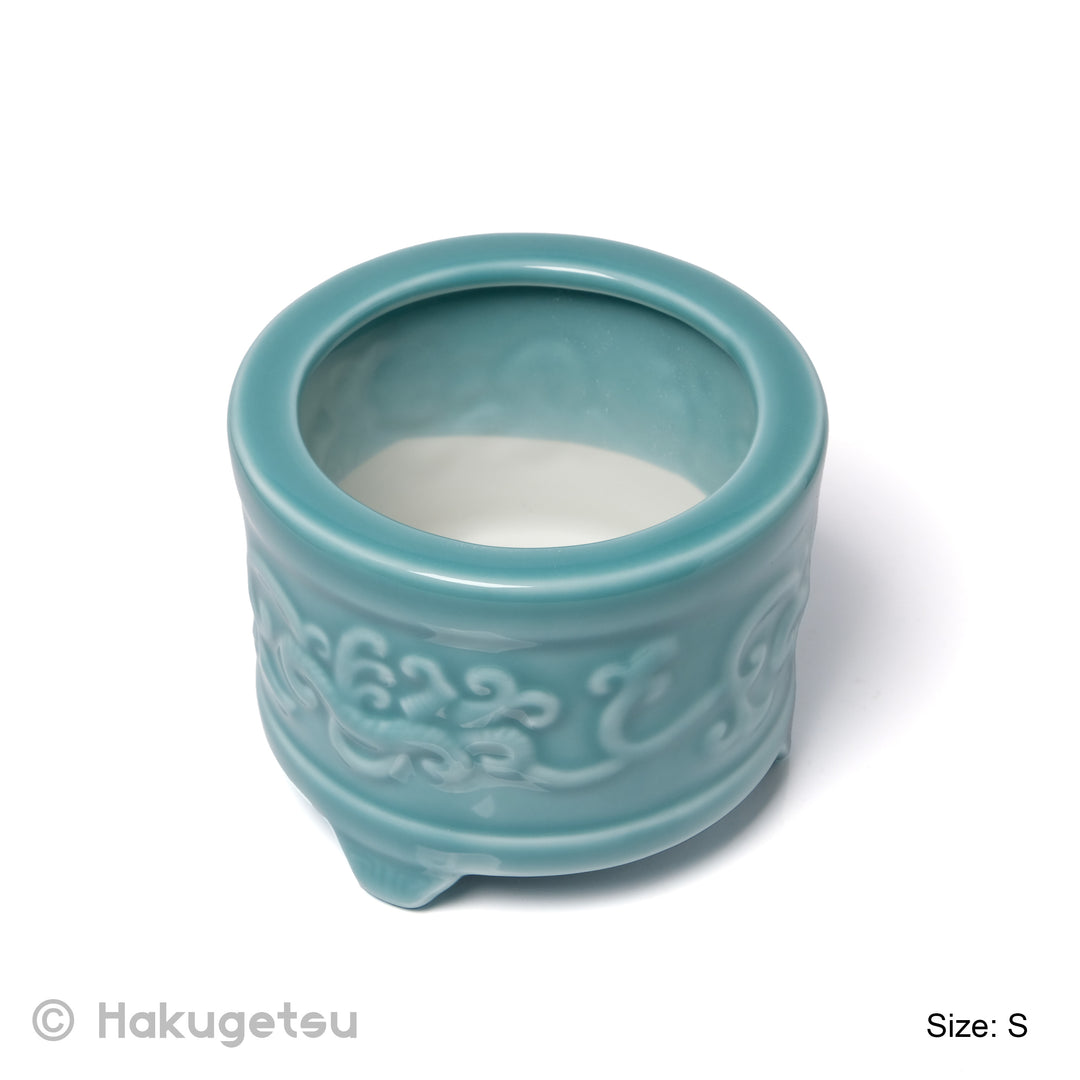 Ceramic Incense Burner with Arabesque Relief , Light Blue, 2 Sizes - HAKUGETSU