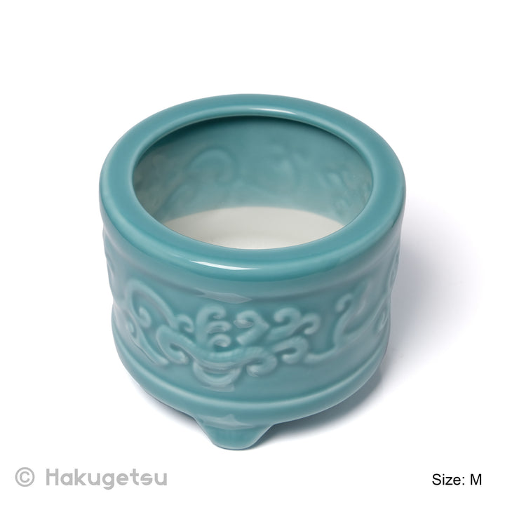 Ceramic Incense Burner with Arabesque Relief , Light Blue, 2 Sizes - HAKUGETSU