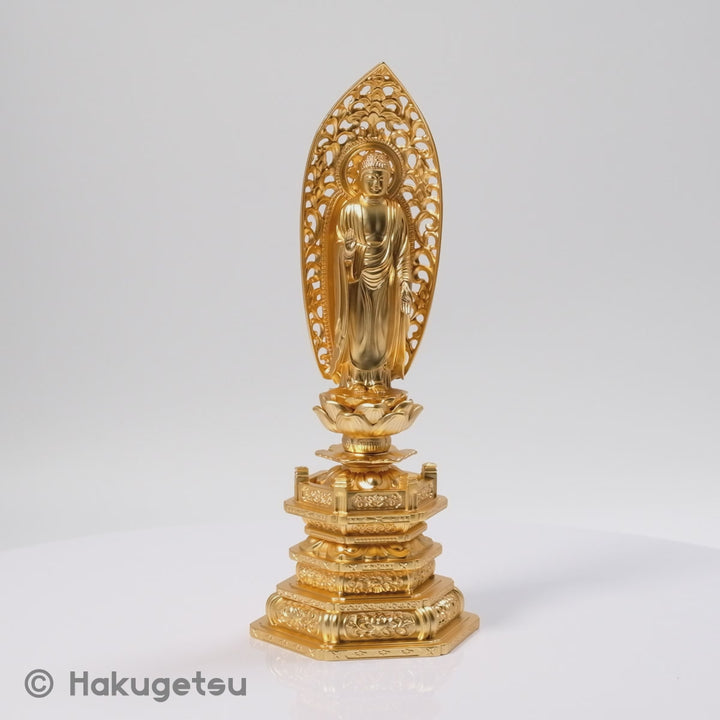 Standing Statue of The Buddha, Height 22.5cm Pure Gold Plating