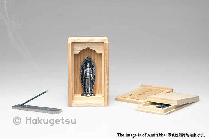Statuette of Amitābha in Wooden Cabinet with Incence & Holder - HAKUGETSU
