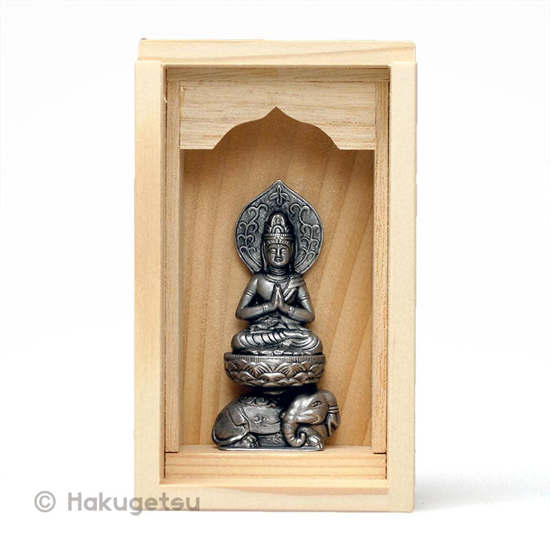 Statuette of Samantabhadra in Wooden Cabinet with Incence & Holder - HAKUGETSU