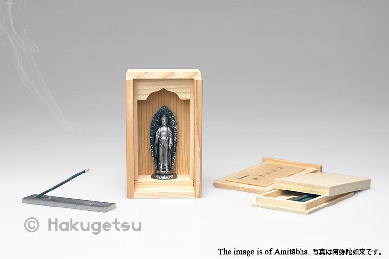 Statuette of Mahāsthāmaprāpta in Wooden Cabinet with Incence & Holder - HAKUGETSU